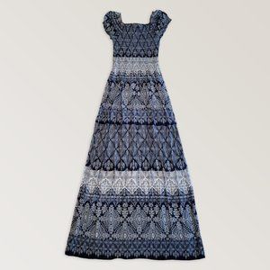 Cobalt Blue Summer Maxi Dress, Imperial Bohemian Sundress, Size S